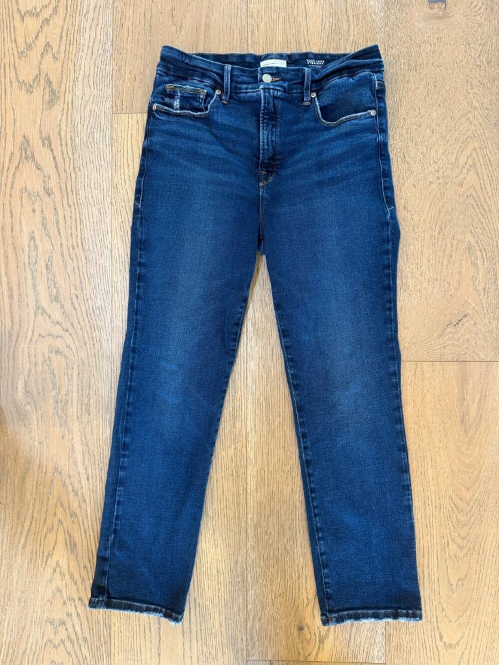Good American Soft Tech Good Legs Straight Jeans Dark Wash Size 12/31